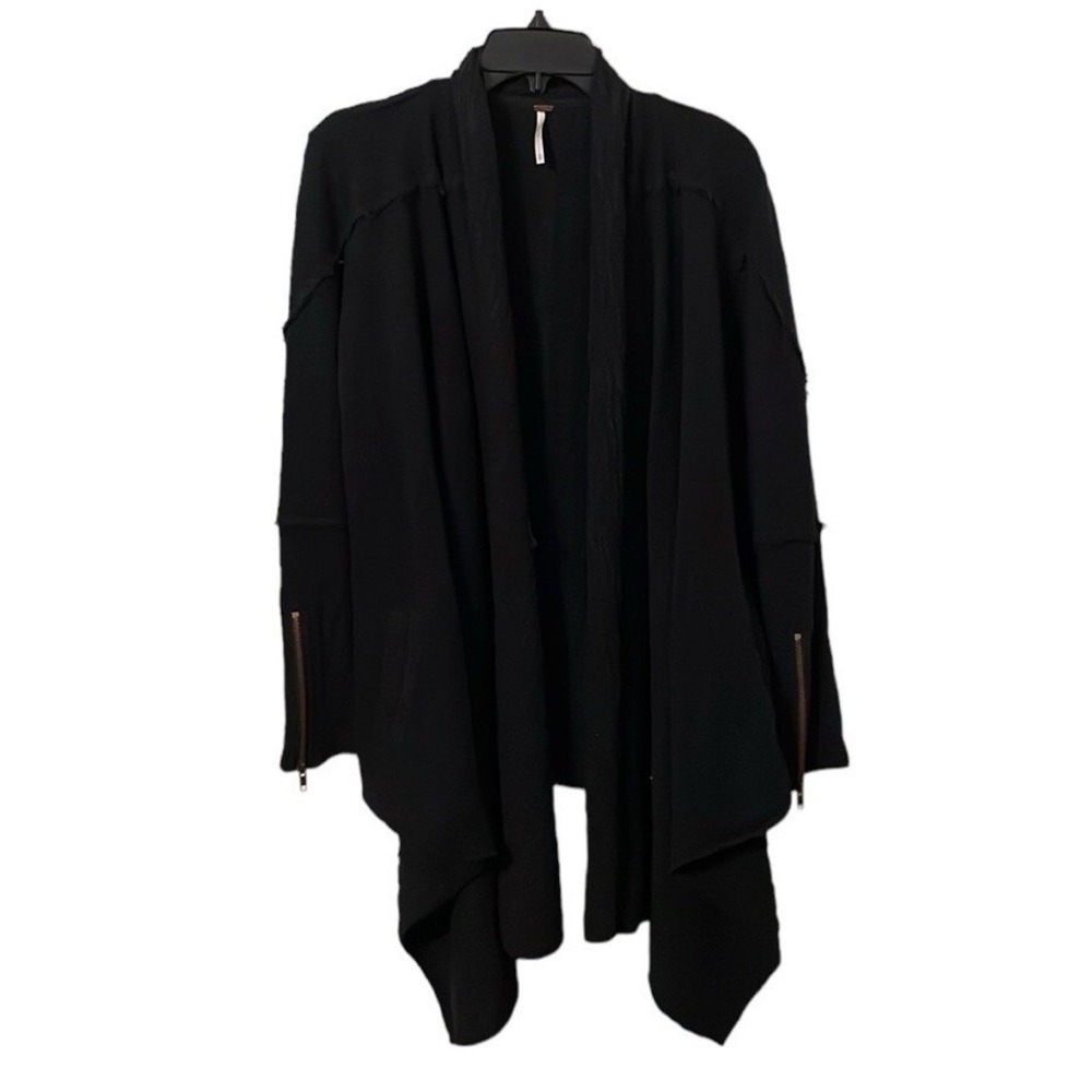 Free‎ People Women's Black In The Loop Cardigan Open Front Waterfall Size XS